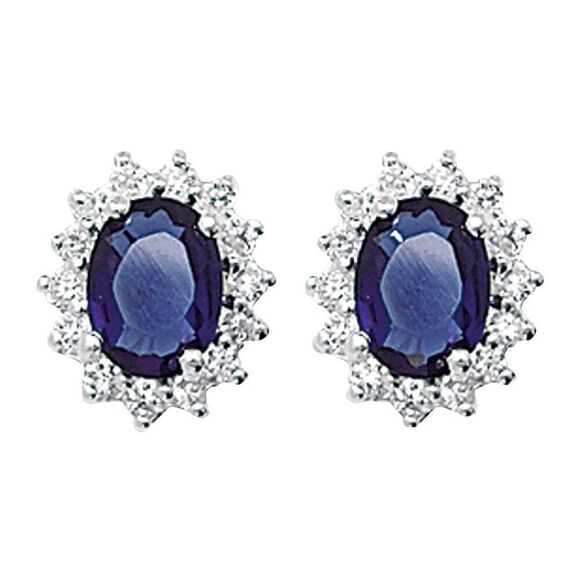 Oval Blue Sapphire Earrings Womens Sterling Silver Stud Jewelry New